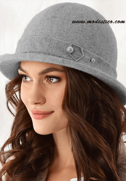 Елегантна сива зимна дамска шапка с малка периферия Lauren