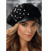 Топъл черен зимен дамски каскет стилно аранжиран с перли - модел Fozis