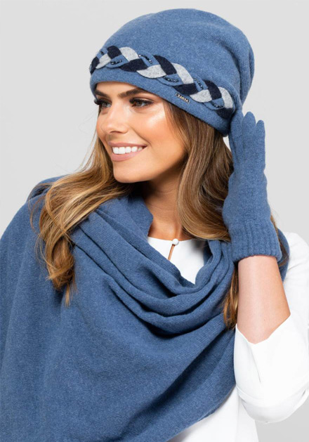 Модерен комплект от шал, шапка и ръкавици в синьо Garda - марка Kamea